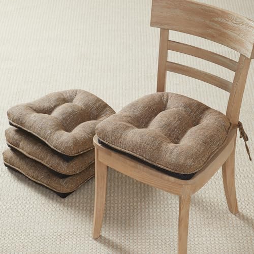 Quilmfoam 155x155 Kitchen Chair Cushions Set of 4 for Dining Chair Soft Tufted NonSlip Memory Foam Seat Cushion with Ties for Indoor Kitchen Dining Furniture Brown