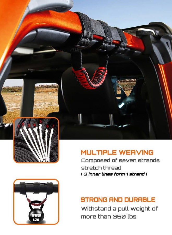 Savadicar 2 x Roll Bar Grab Handles Grip Handle for Jeep Wrangler YJ TJ JK JKU JL JLU & Gladiator JT 1987-2023, Interior Accessories, Black & Red - Image 3