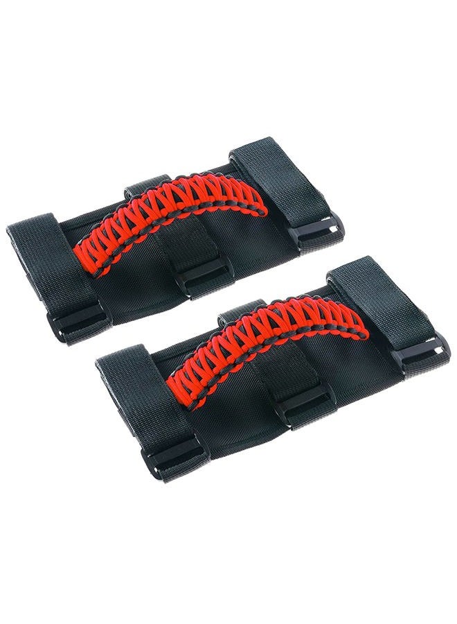 Savadicar 2 x Roll Bar Grab Handles Grip Handle for Jeep Wrangler YJ TJ JK JKU JL JLU & Gladiator JT 1987-2023, Interior Accessories, Black & Red - Image 1