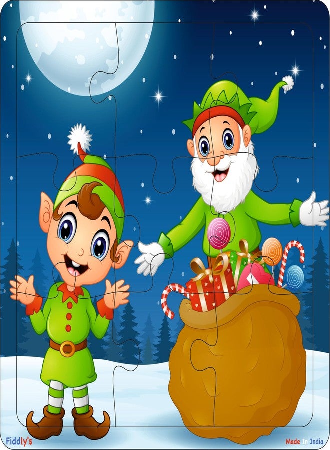 Fiddlys Wooden Jigsaw Puzzles for Kids & Children – 9 Pieces Each | Double Layered Puzzles with Bright Front & Back Print | Educational Toy for Boys & Girls Age 2 3 4 5 6 Year (Pack of 4 Christmas) - Image 4
