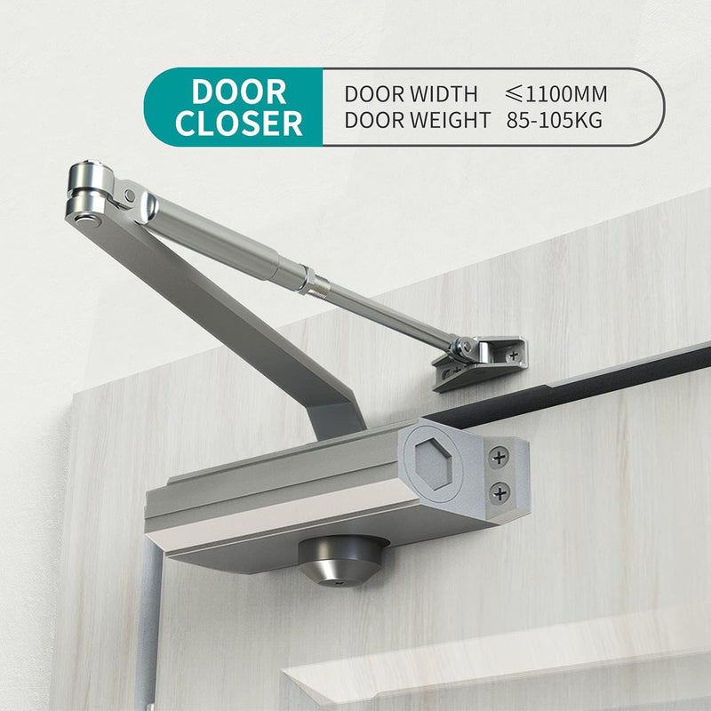 GEKRONE Automatic Door Closer Heavy Duty Fire Prevention Spring Hydraulic Aluminum Alloy Surface Mounted Residential Commerical Grade Door Closer Adjustable Speed Door Weights 187-231 Lbs Size3-Silver - Image 2