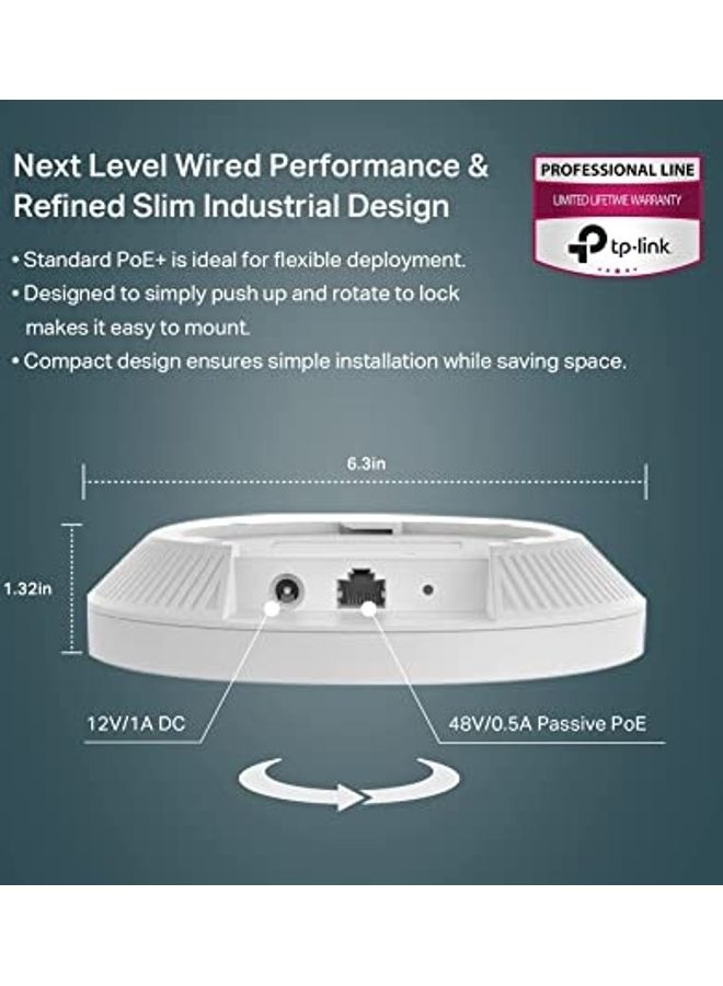TP-LINK EAP650 AX3000 Mesh Ceiling Mount WiFi 6 Access Point, Seamless Roaming, Up to 2976 Mbps WiFi Speeds, WPA3/MUMIMO, Remote & App Control, PoE+ Powered, Multiple Controller Options White - Image 2