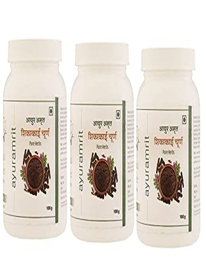 Ayur Amrit مسحوق أعشاب شيكاكاي أيور أمريت النقية - 300 غرام (عبوة من 3 قطع، 100 غرام لكل قطعة) - Image 1