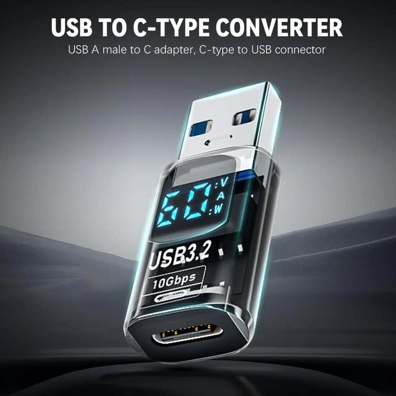 TECPHILE 100W USB A Male to USB OTG Adapter Connector with LED Display, 10Gbps USB 3.2 Fast Charging Connecter, Male to Female Converter, for Galaxy S25/S24, iPhone 16 15, Pixel 8 7 & USB-C Devices - Image 1
