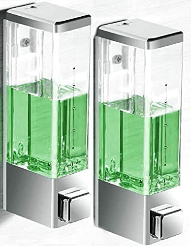 sia SIA VENDORS Dispenser Multi Purpose ABS Wall Mounted Plastic Soap Dispenser/Shampoo Conditioner Lotion Gel Dispenser for Bathroom/Kitchen/Office etc (2pc_Silver Button) - Image 1