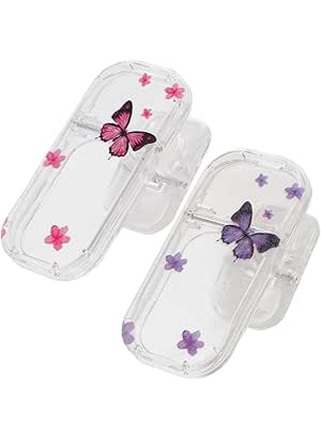 Foldable Phone Stand With Adhesive Back Adjustable Telescopic Design Pink Purple Butterfly - Image 1