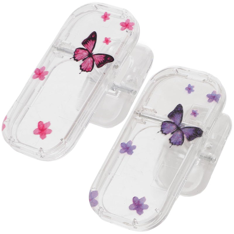 Foldable Phone Stand With Adhesive Back Adjustable Telescopic Design Pink Purple Butterfly - Image 2