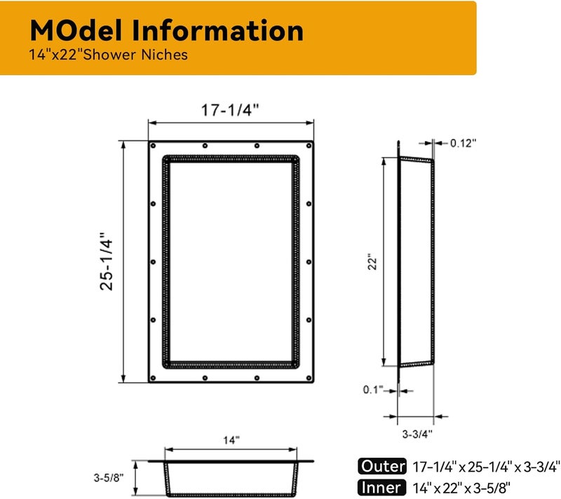 CKB 14" x 22" Recessed Shower Niche, One Inner Shelf, Suitable for Bathroom remodeling - Image 2