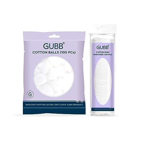 GUBB Hypoallergenic 100% Cotton Balls and Emobossed Cotton Pads for Face Cleansing & Makeup Removal - Deeply Cleanses | Removes Dirt | Soft on Skin & Safe on Skin | Can Be Used or Arts & Crafts | Can Be Used for Babies, White - 100 Pcs Each - Image 1