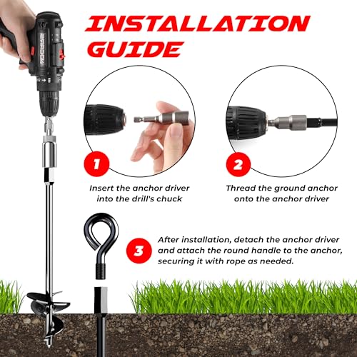 K-Brands 15" Ground Anchors Screw-in - Heavy Duty for High Winds - Ground Stakes - Earth Anchors for Sheds, Swing Sets, Tents, Trampolines, Gazebos, Carports, and Hurricane Tie-Downs - Image 5