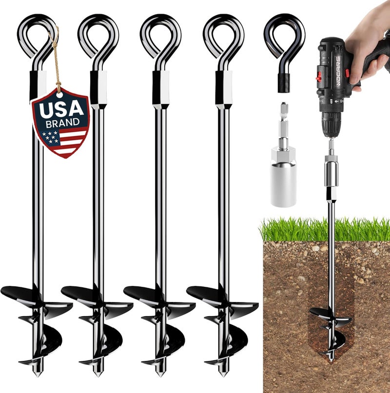 K-Brands 15" Ground Anchors Screw-in - Heavy Duty for High Winds - Ground Stakes - Earth Anchors for Sheds, Swing Sets, Tents, Trampolines, Gazebos, Carports, and Hurricane Tie-Downs - Image 1