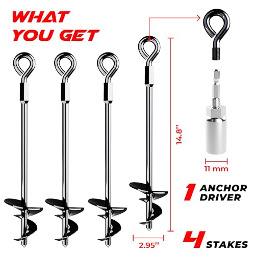 K-Brands 15" Ground Anchors Screw-in - Heavy Duty for High Winds - Ground Stakes - Earth Anchors for Sheds, Swing Sets, Tents, Trampolines, Gazebos, Carports, and Hurricane Tie-Downs - Image 2