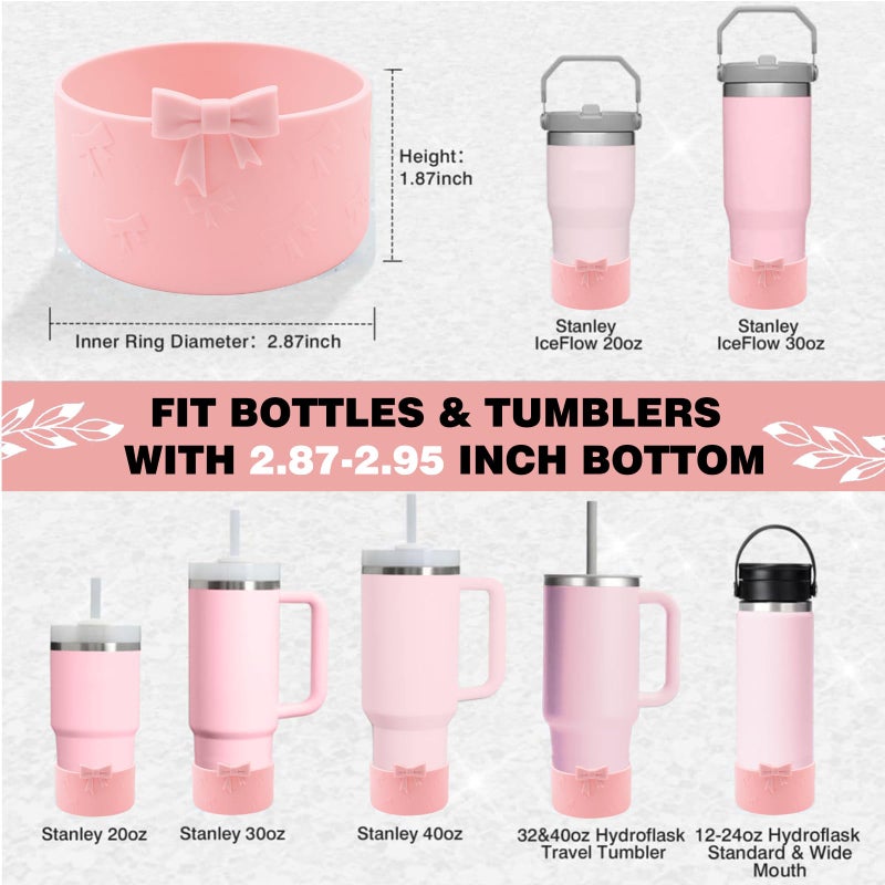 Hpebl Bows Silicone Water Bottle Boot for Stanley Cup Accessories Protective Sleeve for Water Bottle, Cover Boots for Stanley 40 30 oz with Handle, Pink - Image 3