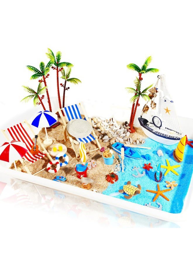 Pamonrueer 41 Pcs Miniature Summer Beach Accessories Ocean Diorama Supplies Sand Box Beach Theme Cake Decorations Sea Animal Figurines Shell Cake Topper Party Gifts Diorama Projects - Image 1