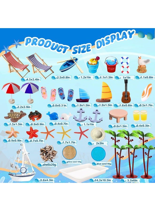 Pamonrueer 41 Pcs Miniature Summer Beach Accessories Ocean Diorama Supplies Sand Box Beach Theme Cake Decorations Sea Animal Figurines Shell Cake Topper Party Gifts Diorama Projects - Image 2