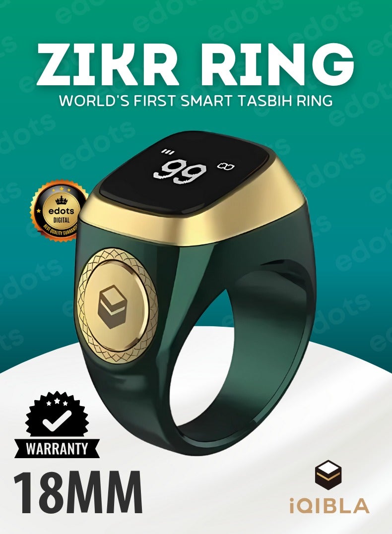 iQIBLA Smart Zikr Ring | Lite | 18MM Prayer Counter, Tasbih Counter & Muslim Prayer Time Reminder | Waterproof Wearable Technology | Green - Image 1