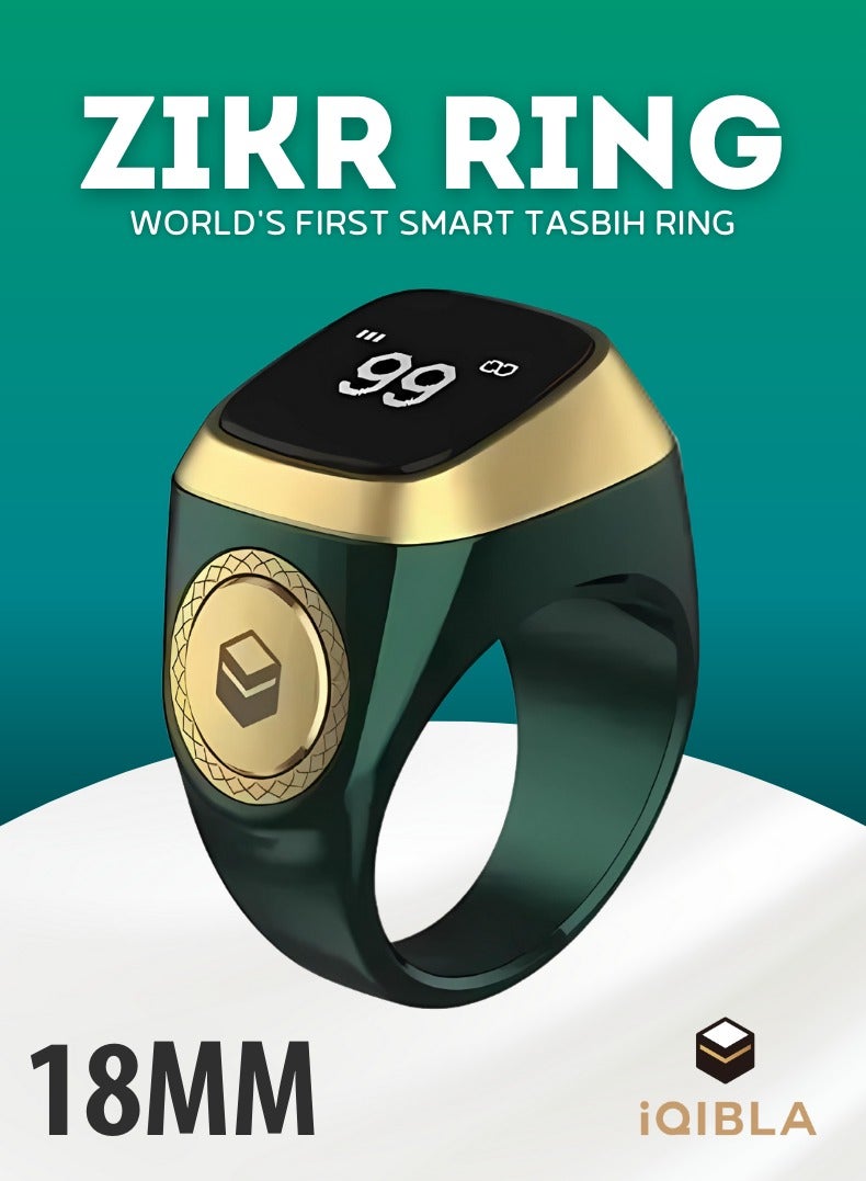iQIBLA Smart Zikr Ring | Lite | 18MM Prayer Counter, Tasbih Counter & Muslim Prayer Time Reminder | Waterproof Wearable Technology | Green - Image 1