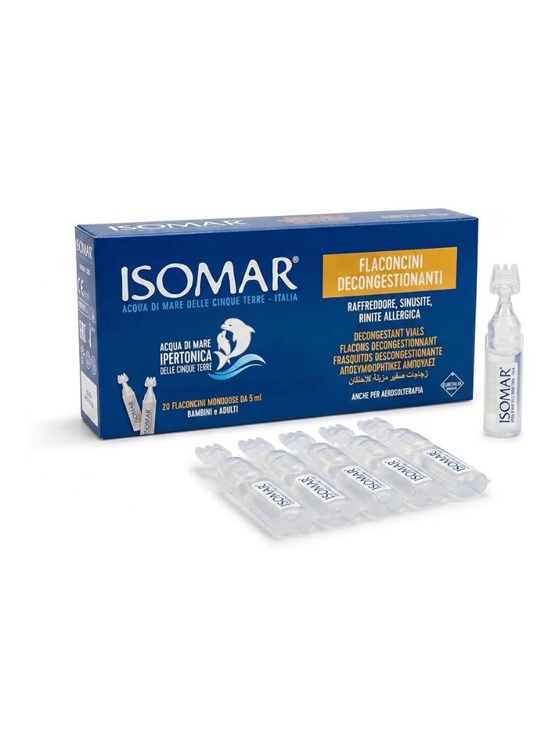 ISOMAR Hypertonic Saline Vials, Italian Seawater for Nasal Congestion & Cleansing, 20 x 5 ml