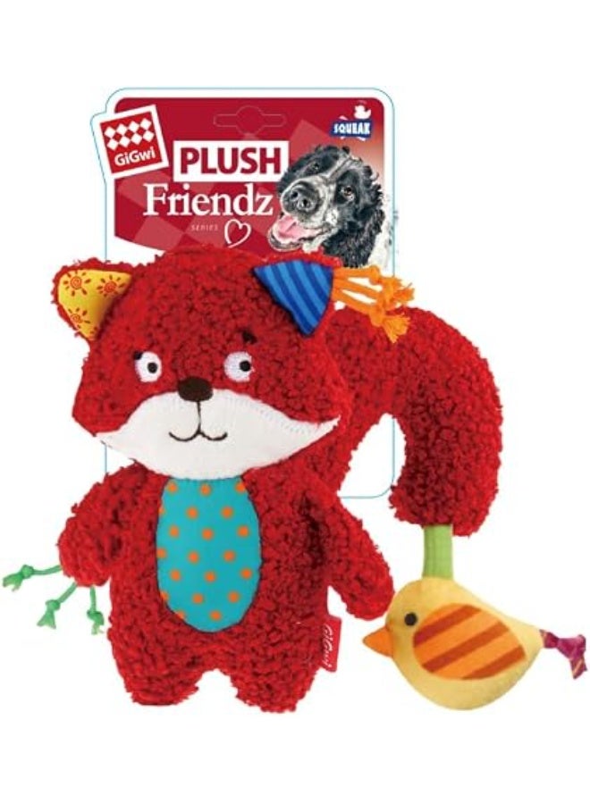 لعبة Gigwi Plush Friendz على شكل سنجاب للكلاب (مقاس صغير/متوسط) - مزودة بأداة إصدار صوت (زمارة) وأجزاء تصدر صوت خشخشة