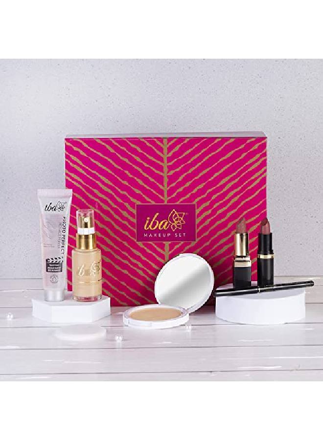Iba مجموعة هدايا المكياج (متوسطة) كريم أساس مضغوط برايمر أحمر شفاه كاجال إل يدوم طويلاً خالٍ من القسوة - Image 4
