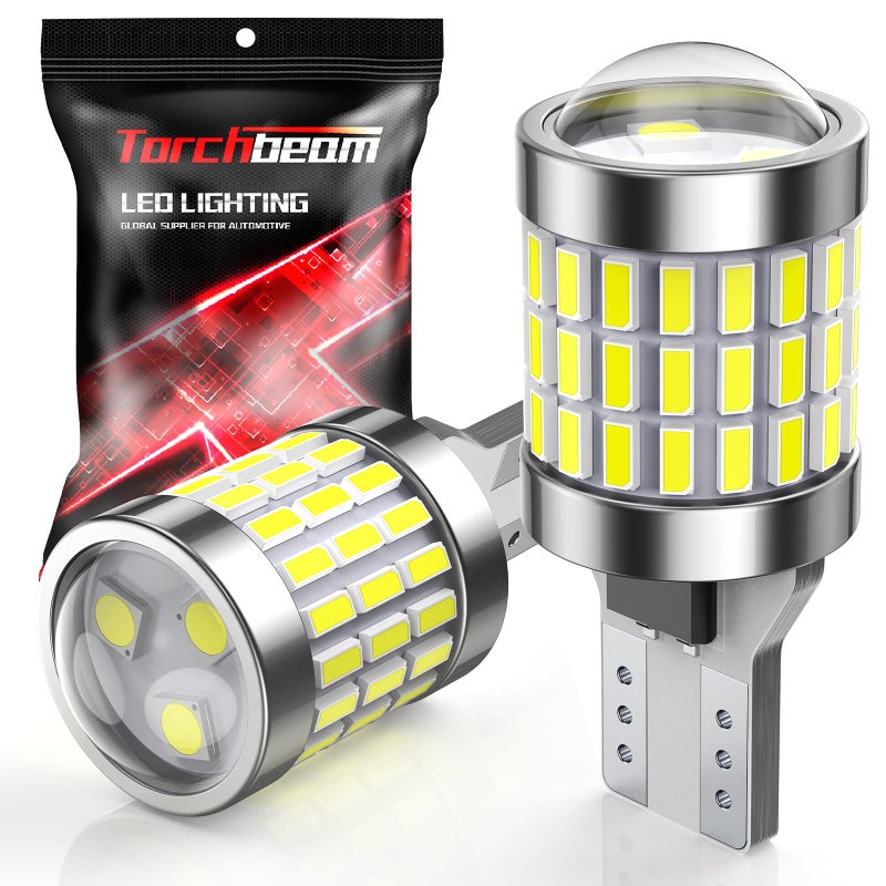 Torchbeam 912 921 LED Bulb Reverse Lights T15 led Backup light Bulbs 1800 Lumens 6000K Xenon White Super Bright T15 906 904 W16W 921 LED Reverse Light Bulb Pack of 2