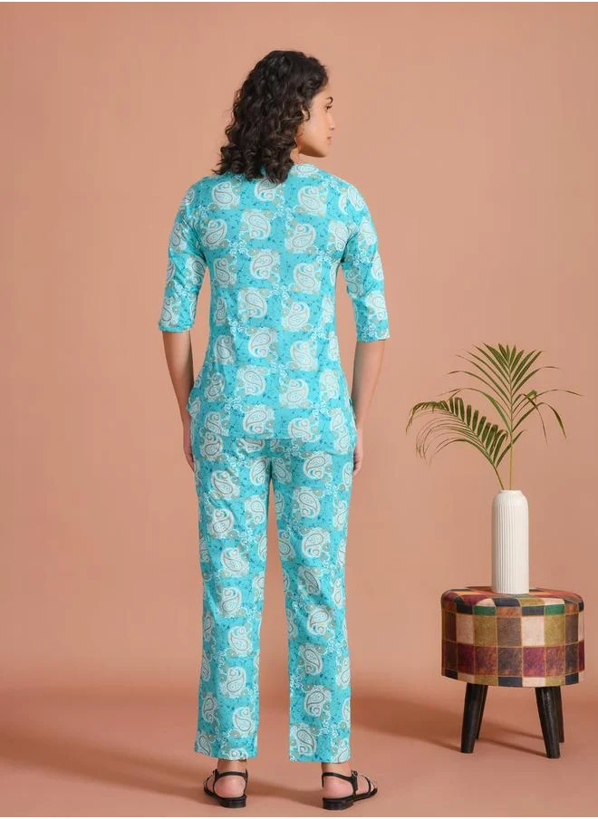 sanskrutihomes Printed Notch Neck Top and Pyjama Set by Styli