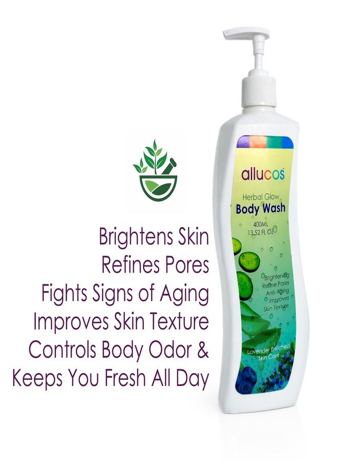 Allucos Herbal Glow Body Wash with Cucumber, Aloe Vera, Blueberry & Papaya Extract | Deep Hydration, Gentle Cleansing & Natural Skin Glow | Sulfate-Free Daily Use Shower Gel Enriched with Lavender Essential – 400ML - Image 5