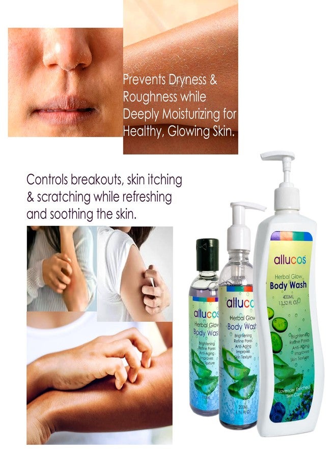 Allucos Herbal Glow Body Wash with Cucumber, Aloe Vera, Blueberry & Papaya Extract | Deep Hydration, Gentle Cleansing & Natural Skin Glow | Sulfate-Free Daily Use Shower Gel Enriched with Lavender Essential – 400ML - Image 2