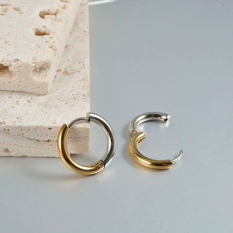 حلق أستانليس ستيل ذهبي × فضي - Image 1