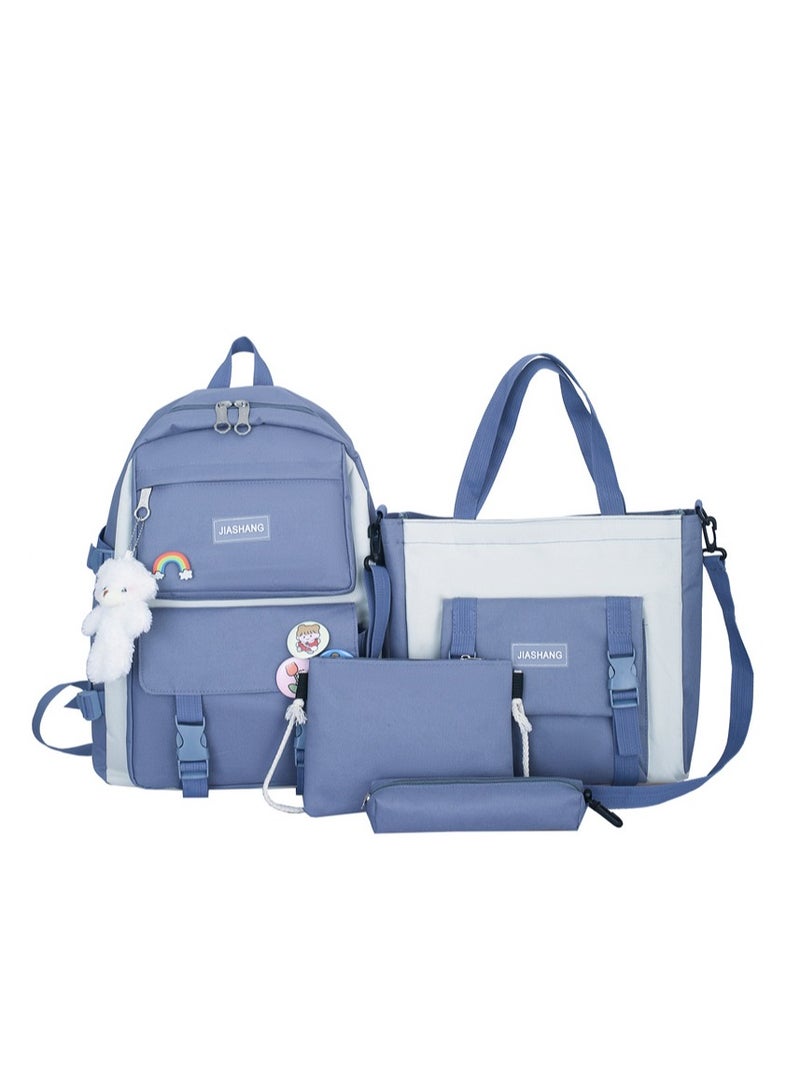 MIXDE School Bag for Girls 5Pcs Kawaii Cute Backpack Set with Pendant Lunch Bag, Pencil Case, Handbag, Coin Purse for Teen Girls School Backpack