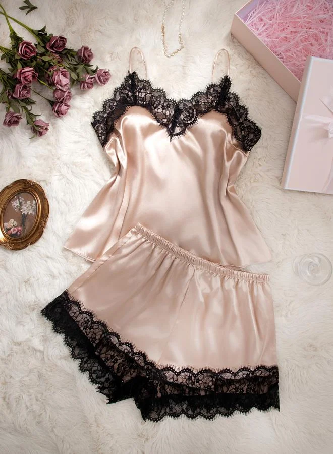 Take Two Women's Plus Size Lace Trim Cami Top With Shorts Pajama Set