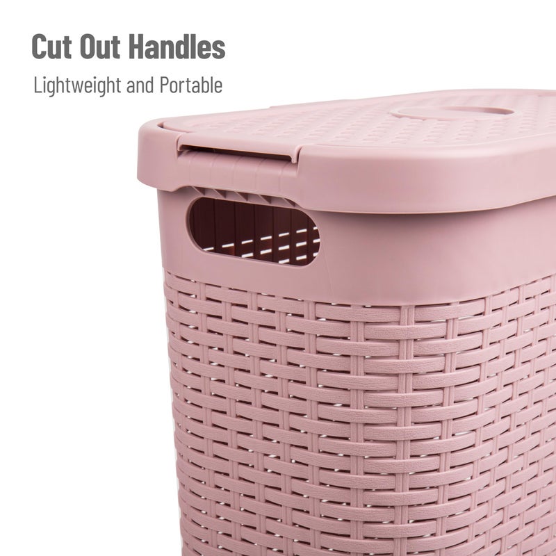 Mind Reader Slim Laundry Hamper with Lid, 40L Clothes Basket, Premium Wicker Design, Plastic, Pink - Image 4