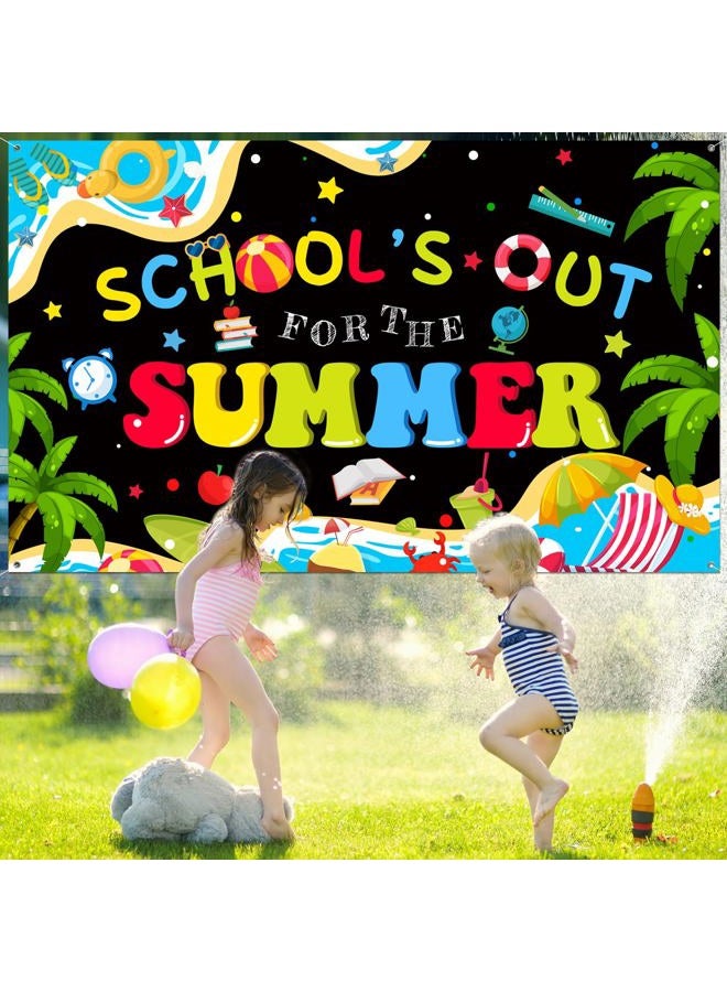 NUTTYBASH End of School Year Party Decorations, School's Out for The Summer Banner Backdrop, Last Day of School Decorations Pool Party Decorations for Summer Themed Party Supplies 71x44Inch - Image 2