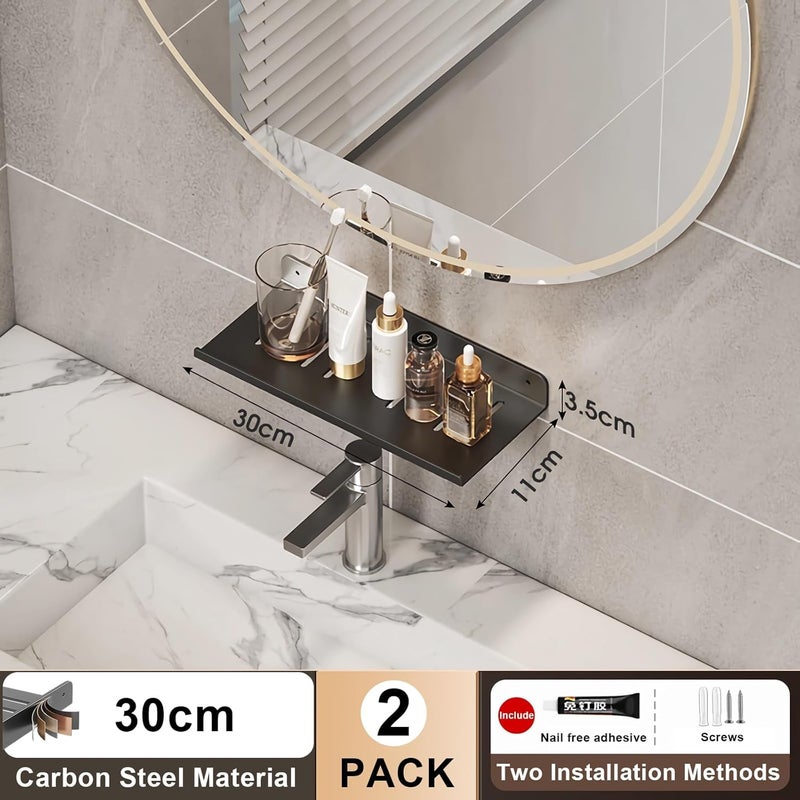 KASTWAVE 2 Pack No Drilling Shower Caddy, 30cm Stainless Steel Shower Organizer with Adhesive Hook, Wall Mount Bathroom Shelf for Shower Storage, Kitchen, Toiletries, Black - Image 2