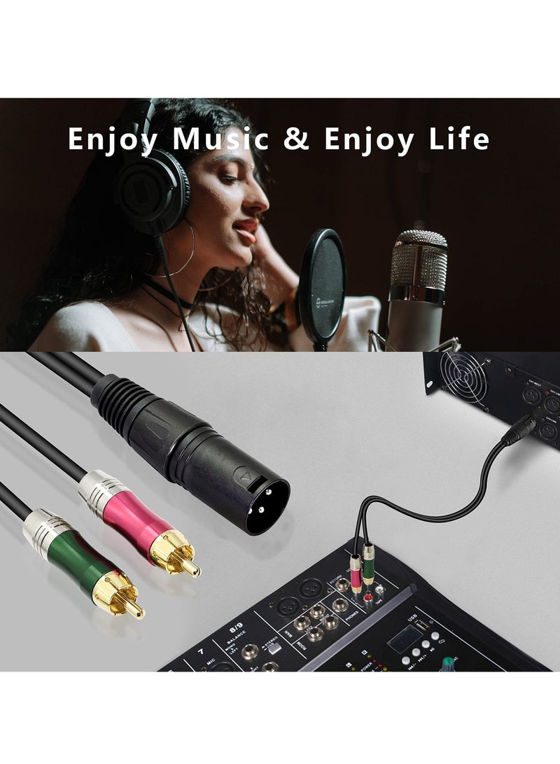 SYOSI كابل صوت مقسم Y من XLR إلى 2 RCA، 0.5 متر غير متوازن من 3 دبابيس XLR ذكر إلى دبابيس RCA ذكر مزدوجة، محول كابل توصيل ستيريو، مقابس مطلية بالذهب لوحدات التحكم في خلط الميكروفون - Image 2