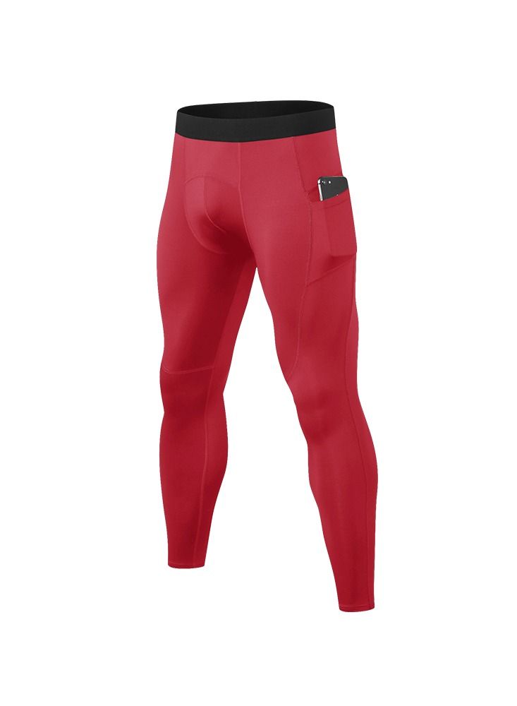 Loquat Men Quick Dry Breathable Elastic Running Trousers Red - Image 1