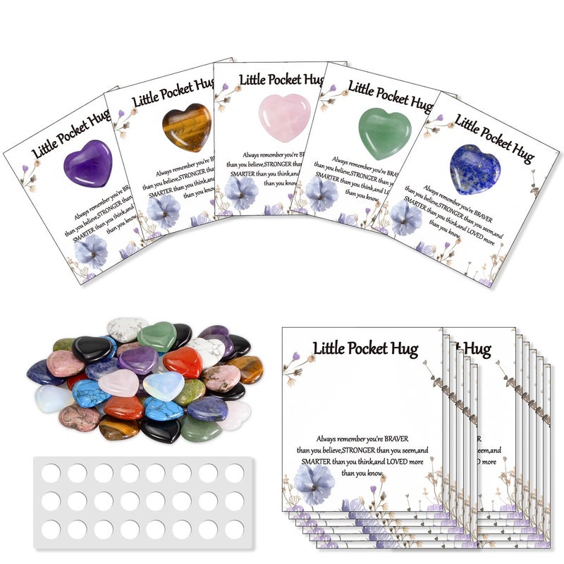 Clearain 40 Sets Bulk Little Heart Rocks Stones Pocket Hug Token Gift Card for Friends Funeral Favors Encouragement Gifts for Women Adults Party Favors - Image 1