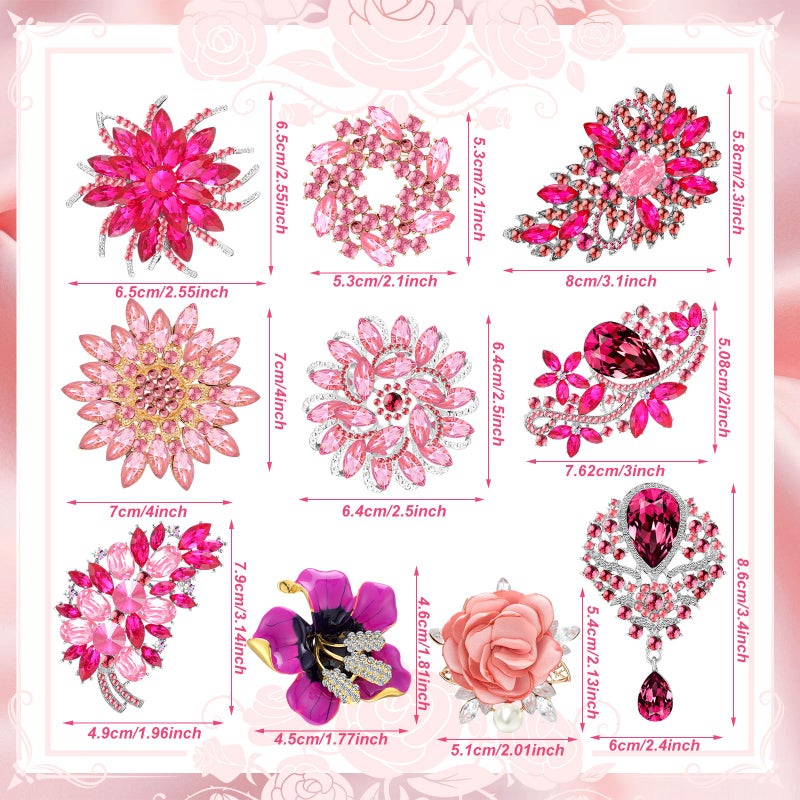 Loetere 10 Pcs Brooches for Women Elegant Rhinestone Bouquet Brooch Pin Crystal Flower Brooch Pink snowflake pin for Wedding Bridal Dress Corsage Bouquet Coats Jackets Sweaters Clothing Accessories - Image 2