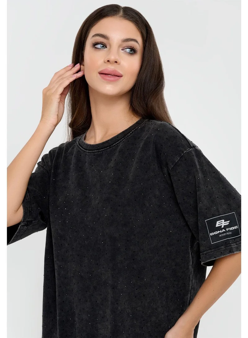 بونا فيدي Oversize Shiny Grunge تي شيرت رياضي نسائي