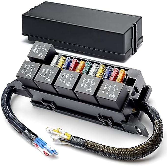 TERRIFI 11 Way Fuse Relay Box Block 12V PreWired Automotive Universal Fuse Block With Relay Panel 11 Slot Fuse Box And 6 Slot 4 Pin Relay Panel  For Vehicles Cars Marine Boats - Image 1
