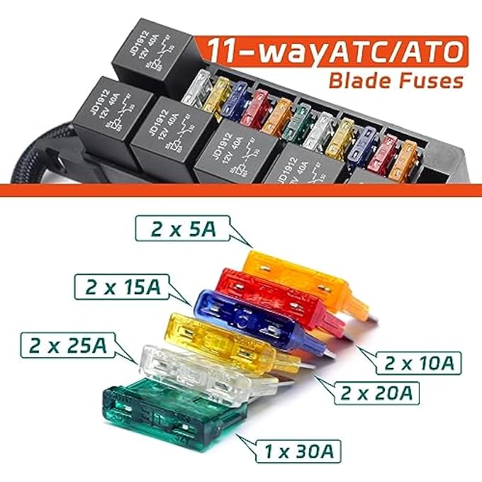 TERRIFI 11 Way Fuse Relay Box Block 12V PreWired Automotive Universal Fuse Block With Relay Panel 11 Slot Fuse Box And 6 Slot 4 Pin Relay Panel  For Vehicles Cars Marine Boats - Image 4