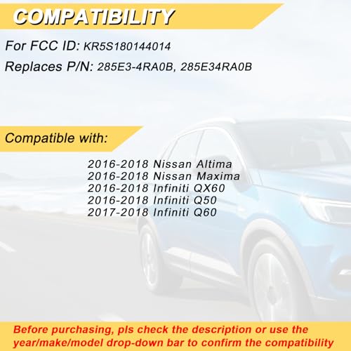 Vurkcy Key Fob Replacement for 2016 2017 2018 Nissan Altima Maxima Infiniti QX60 Q50/ 17 18 Q60 Car Keyless Entry Remote Control, KR5S180144014, 5 Btn - Image 2