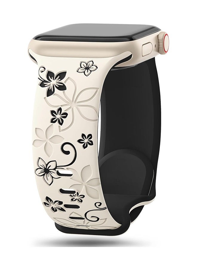 Generic - Apple Watch Strap, Floral Engraved Bands Compatible with Apple Watch Band 41mm 40mm 42mm 38mm for Women,Cute Flower iWatch Bands Soft Silicone Sport Strap for iWatch Series SE 10 9 8 7 6 5 4 3 Ultra - Image 1