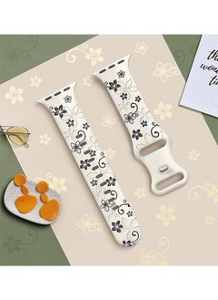 Generic Apple Watch Strap, Floral Engraved Bands Compatible with Apple Watch Band 41mm 40mm 42mm 38mm for Women,Cute Flower iWatch Bands Soft Silicone Sport Strap for iWatch Series SE 10 9 8 7 6 5 4 3 Ultra  - Image 3