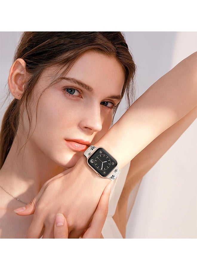Generic - Apple Watch Strap, Floral Engraved Bands Compatible with Apple Watch Band 41mm 40mm 42mm 38mm for Women,Cute Flower iWatch Bands Soft Silicone Sport Strap for iWatch Series SE 10 9 8 7 6 5 4 3 Ultra - Image 1
