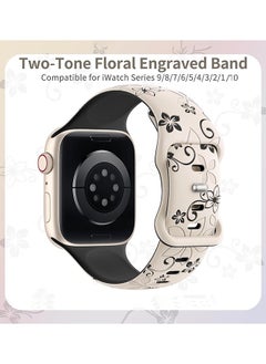 Generic Apple Watch Strap, Floral Engraved Bands Compatible with Apple Watch Band 41mm 40mm 42mm 38mm for Women,Cute Flower iWatch Bands Soft Silicone Sport Strap for iWatch Series SE 10 9 8 7 6 5 4 3 Ultra  - Image 2