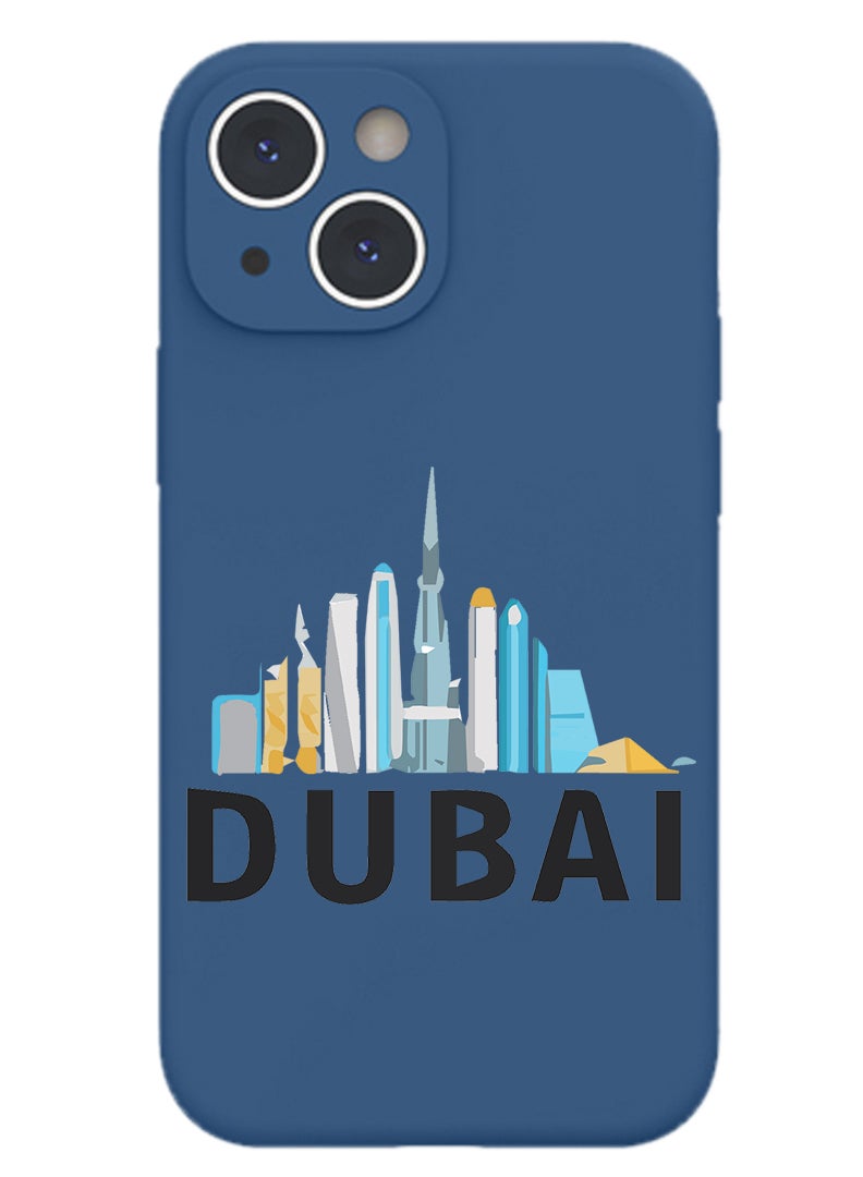 Theodor Protective Slim Fit Case Liquid Silicone Cover with Full Body Protection Anti-Scratch Shockproof Case For iPhone 13 Blue  - Dubai Skyline - Image 1