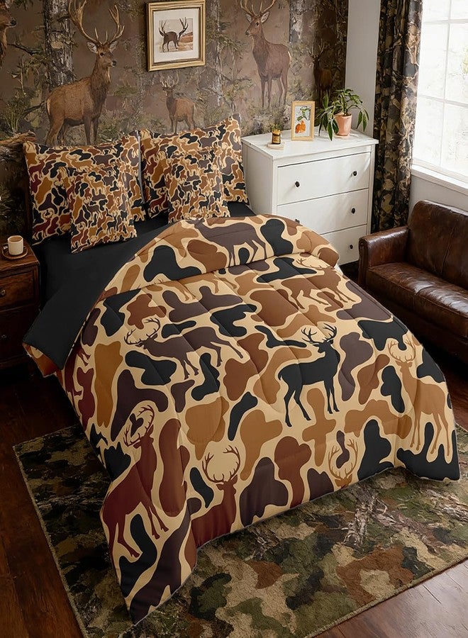 Feelyou Camo Deer 7 Piece Bedding Set, Queen Size Deer Hunting Bed Set Includes Comforter, Sheet Set, Pillowcases & Pillow Covers Bedroom Decor Brown Antlers Bed in a Bag , Breathable Western Farmhouse - Image 3