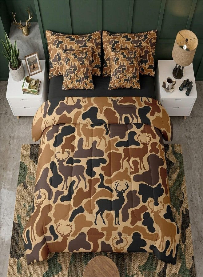 Feelyou Camo Deer 7 Piece Bedding Set, Queen Size Deer Hunting Bed Set Includes Comforter, Sheet Set, Pillowcases & Pillow Covers Bedroom Decor Brown Antlers Bed in a Bag , Breathable Western Farmhouse - Image 1