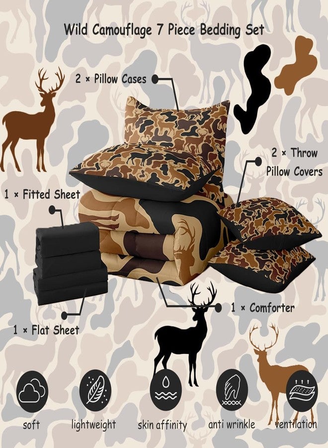 Feelyou Camo Deer 7 Piece Bedding Set, Queen Size Deer Hunting Bed Set Includes Comforter, Sheet Set, Pillowcases & Pillow Covers Bedroom Decor Brown Antlers Bed in a Bag , Breathable Western Farmhouse - Image 2